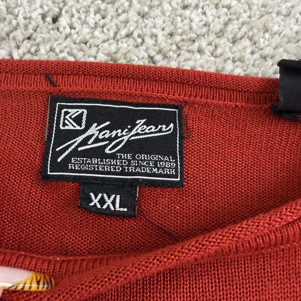 Y2K Kani Jeans Sweater Mens 2XL Orange Acrylic Tight Knit Pullover Streetwear